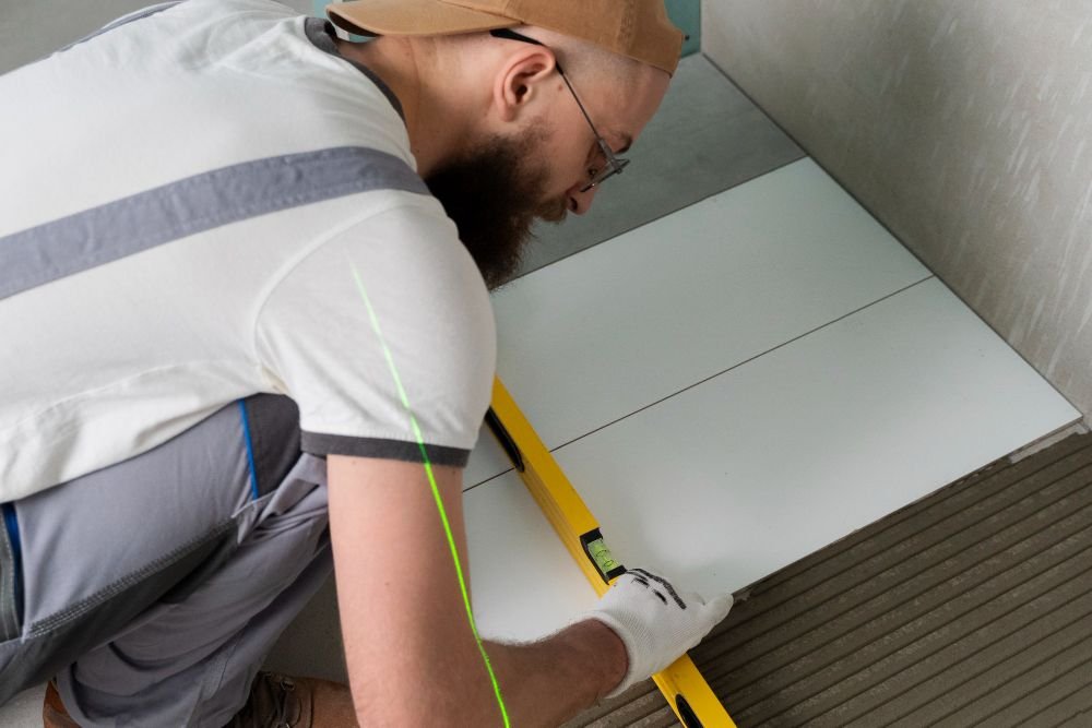 tiler working renovation apartment